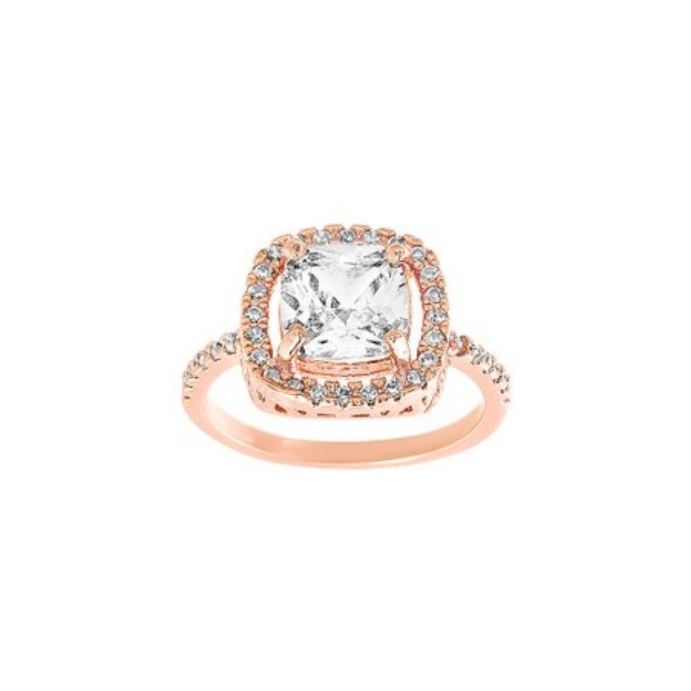 Cubic Zirconia 14k Rose Gold-Plated halo ring